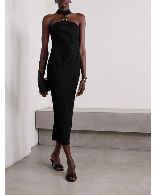Jonathan Simkhai Black Arya Embellished Ribbed-Knit Midi Dress