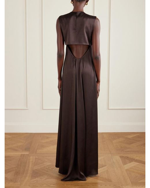 LIBEROWE Brown Siena Pleated Satin-Crepe Gown