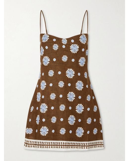 Cala De La Cruz Brown Lucca Printed Linen Mini Dress