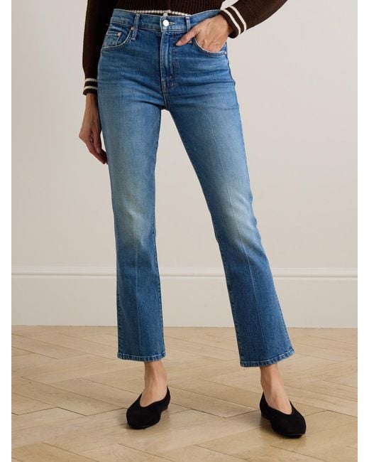 Mother Blue The Insider Cropped High-Rise Bootcut Jeans