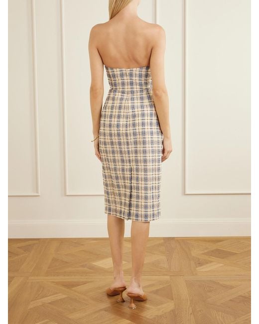 BERNADETTE White Bow-Embellished Checked Seersucker Midi Dress