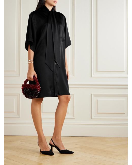 Stella McCartney Black Tie-Neck Satin-Crepe Mini Dress