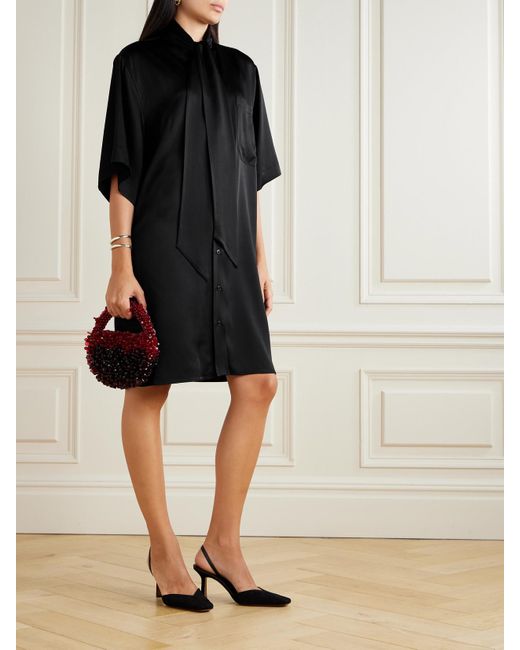 Stella McCartney Black Minikleid Aus Glänzendem Crêpe Mit Schluppe