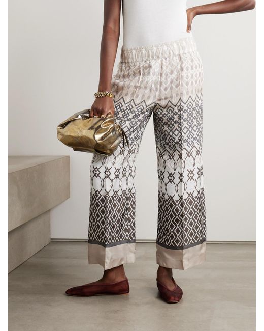 Brunello Cucinelli Multicolor Printed Silk-Voile Wide-Leg Pants
