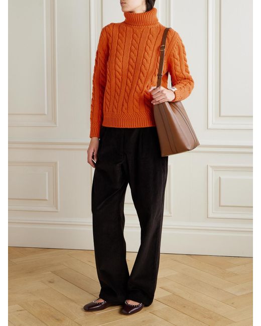 Bally Orange Cable-Knit Wool Turtleneck Sweater