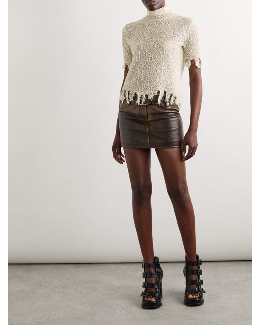 Alexander McQueen Natural Distressed Cotton And Silk-Blend Lace Turtleneck Sweater
