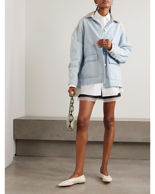 Agolde Blue Maria Mcmanus Oversized Leather-Trimmed Denim Jacket