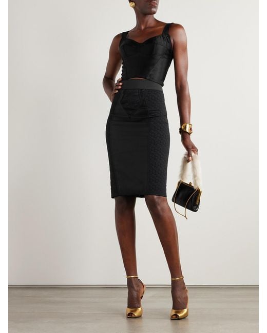 Dolce & Gabbana Black Paneled Satin And Lace Midi Skirt
