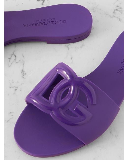 Dolce & Gabbana Purple Maiolica Cutout Rubber Slides