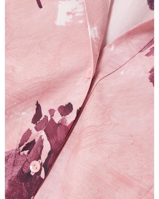 Erdem Pink Pleated Floral-Print Cotton-Poplin Mini Shirt Dress