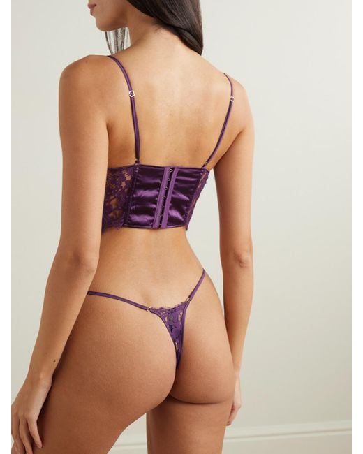 Kiki de Montparnasse Purple Camille Stretch-Silk Satin-Trimmed Organic Cotton-Blend Lace Underwired Bra