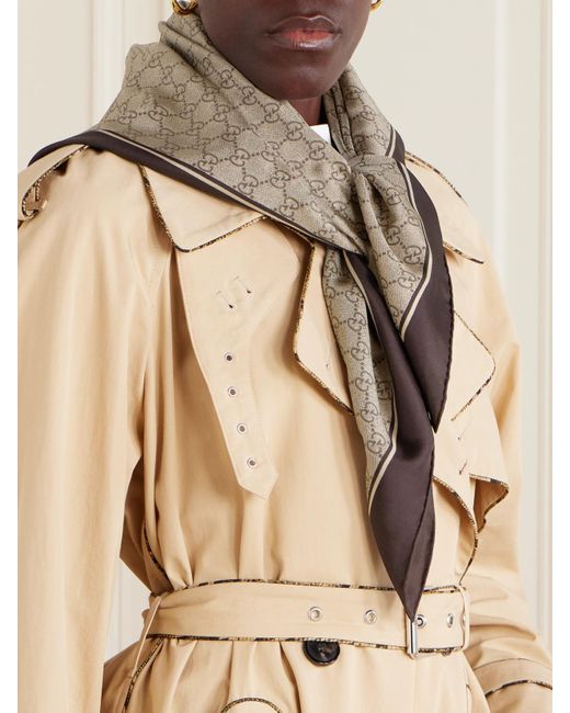 Gucci Natural Printed Metallic Silk-Twill Scarf