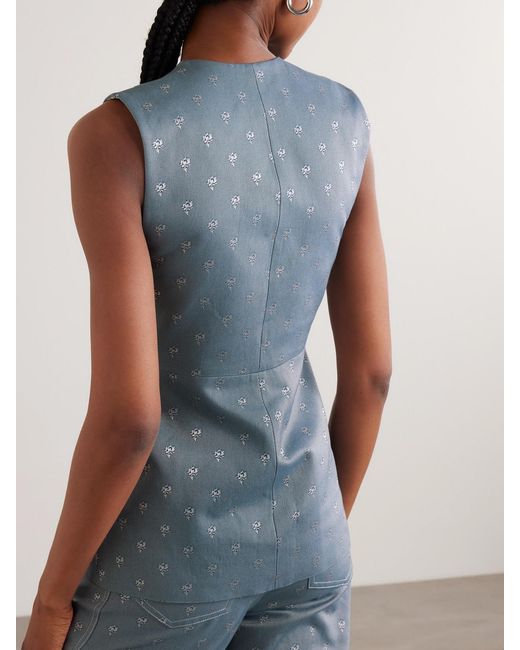 LIBEROWE Blue Vania Cotton-Blend Jacquard Peplum Vest