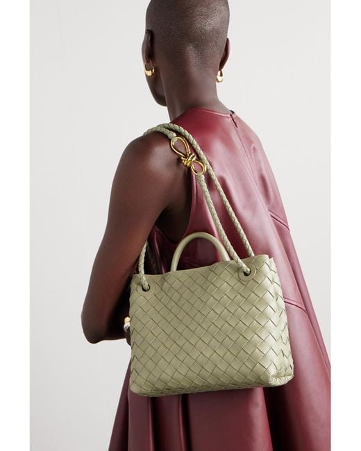Bottega Veneta Green Andiamo Small Intrecciato Leather Tote