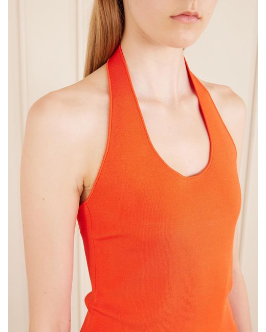 Theory Orange Halterneck Ribbed Tank