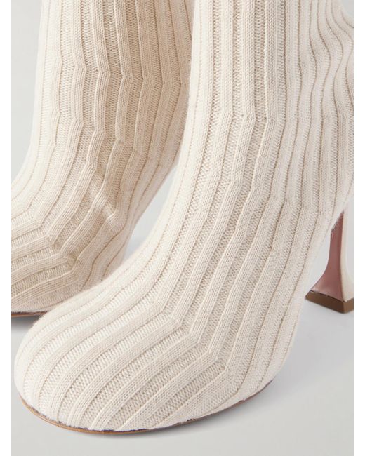 AMINA MUADDI White Veneda Ribbed Stretch-Knit Knee Boots