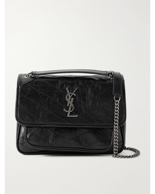 Saint Laurent Black Niki Baby Quilted Crinkled-Leather Shoulder Bag