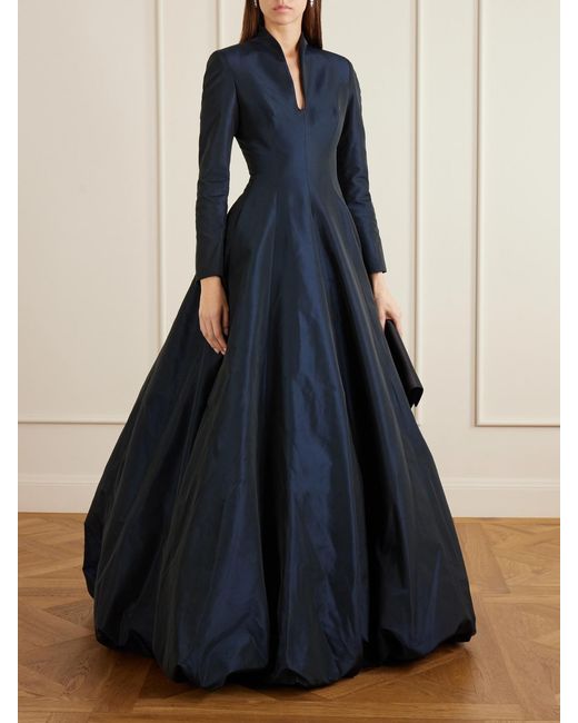 Marmar Halim Blue Pleated Taffeta Gown