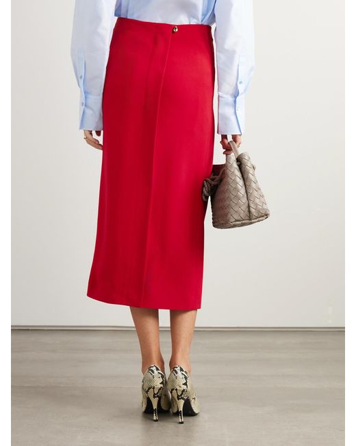 Carven Red Crepe Midi Skirt