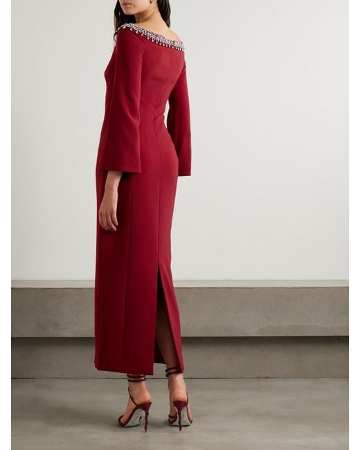Jenny Packham Red Off-The-Shoulder Embellished Cady Midi Dress