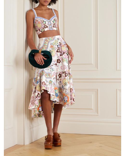 Etro White Verkürztes Bustier Aus Baumwollpopeline Mit Blumenprint