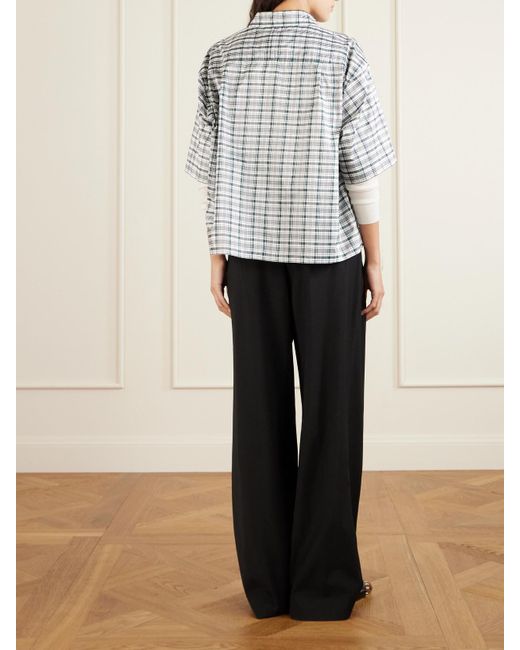 Jil Sander Blue Verkürztes Hemd Aus Einer Seidenmischung Mit Karomuster