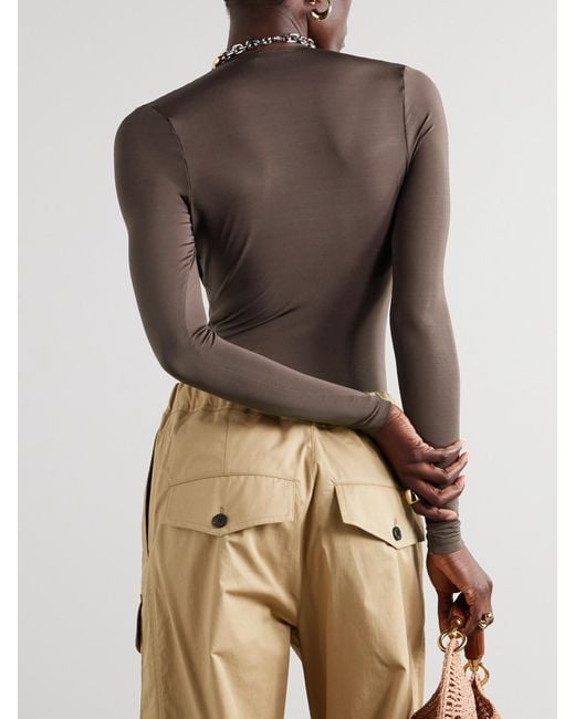 Zimmermann Brown Dawning Stretch-Mesh Bodysuit