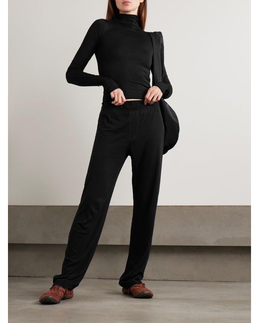 ÉTERNE Black Lounge Cotton And Modal-Blend Jersey Staight-Leg Pants