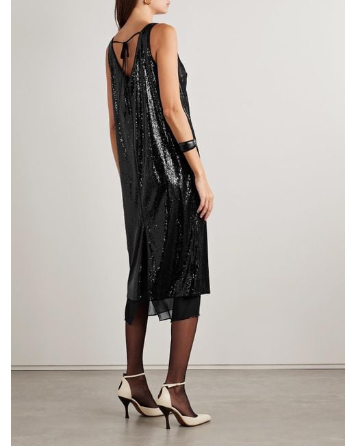 Robe Midi En Jersey À Sequins Et À Perles La Ligne en coloris Black