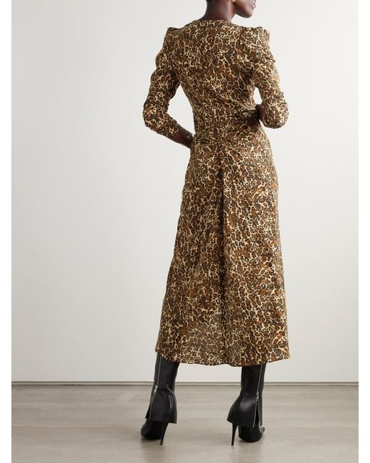 Isabel Marant Metallic Albini Gathered Leopard-Print Silk-Blend Midi Dress