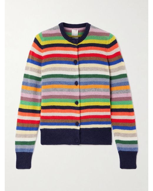 Suzie Kondi White Kadria Striped Cashmere Cardigan