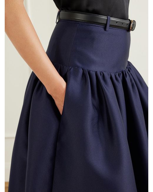 Self-Portrait Blue Gathered Taffeta Midi Skirt