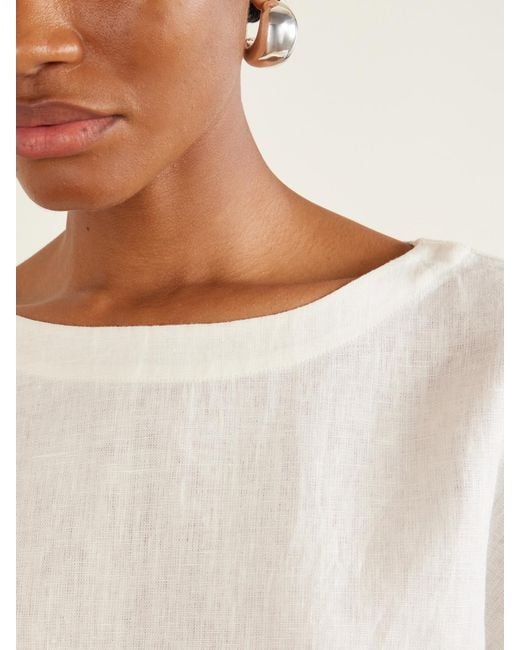 Suzie Kondi White Kori Cropped Linen Top