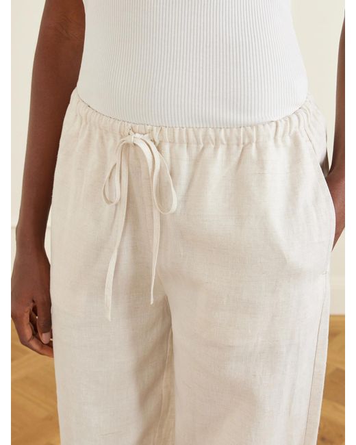 Staud White Mateo Linen Mid-Rise Wide-Leg Pants