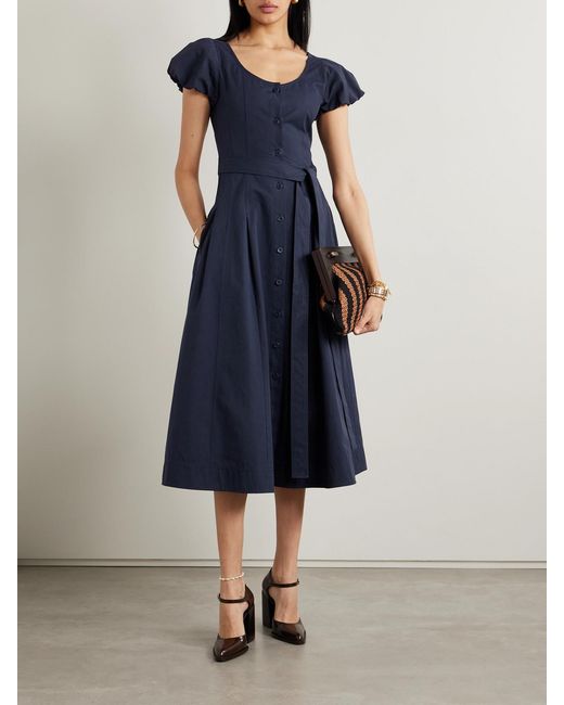 Ulla Johnson Blue Rhea Belted Cotton Midi Dress