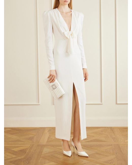 Alessandra Rich White Bow-Detail Cady Midi Dress