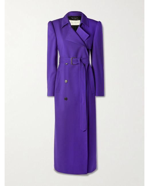 Dries Van Noten Purple Double-Breasted Belted Wool-Blend Coat