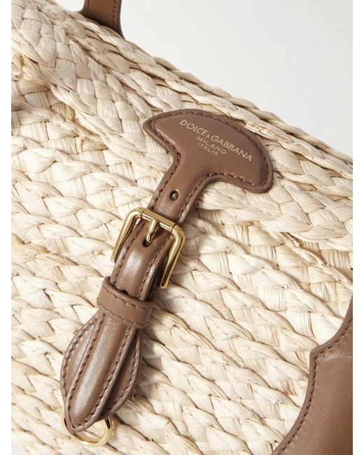 Dolce & Gabbana Natural Schultertasche Aus Raffiabast Mit Lederbesätzen