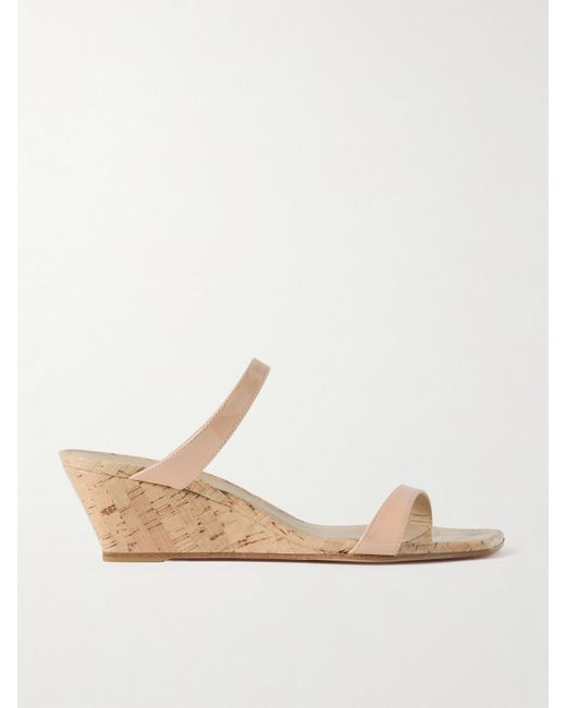Stuart Weitzman Natural Aleena Patent-Leather Wedge Sandals
