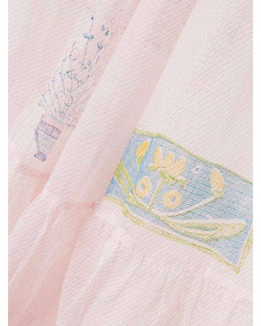 Eka Pink Ikumi Bedrucktes Midikleid Aus Kota Doria Aus Baumwolle
