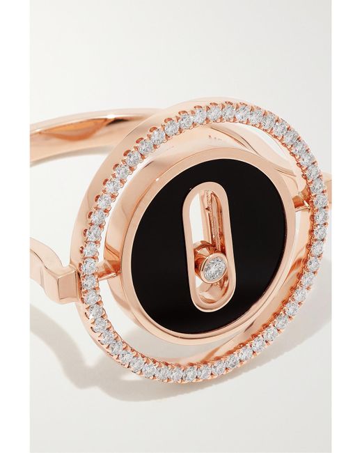 Messika Metallic Lucky Move 18-Karat Rose, Onyx And Diamond Ring