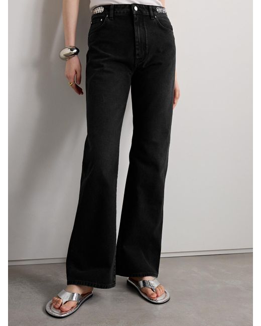 Rabanne Black Chainmail-Embellished High-Rise Straight-Leg Jeans