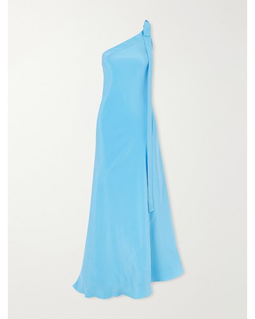 Cult Gaia Blue Florence One-Shoulder Tie-Detailed Silk Maxi Dress