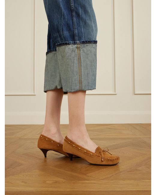 Khaite Brown Milly Embellished Whipstitched Suede Pumps