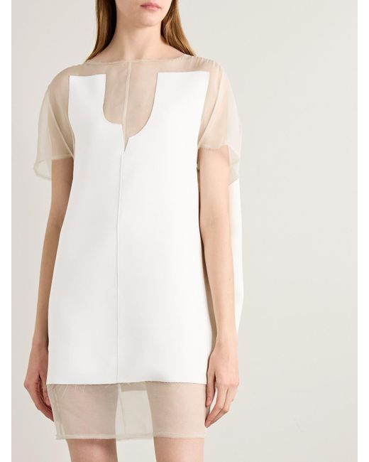 Khaite White Winona Paneled Crepe And Chiffon Mini Dress