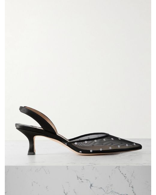 Manolo Blahnik Black Carolyne 50 Slingback-Pumps Aus Mesh Und Satin Mit Flockprint