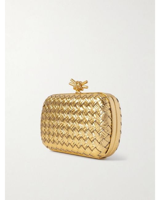 Bottega Veneta Knot Padded Intrecciato Metallic Leather Clutch