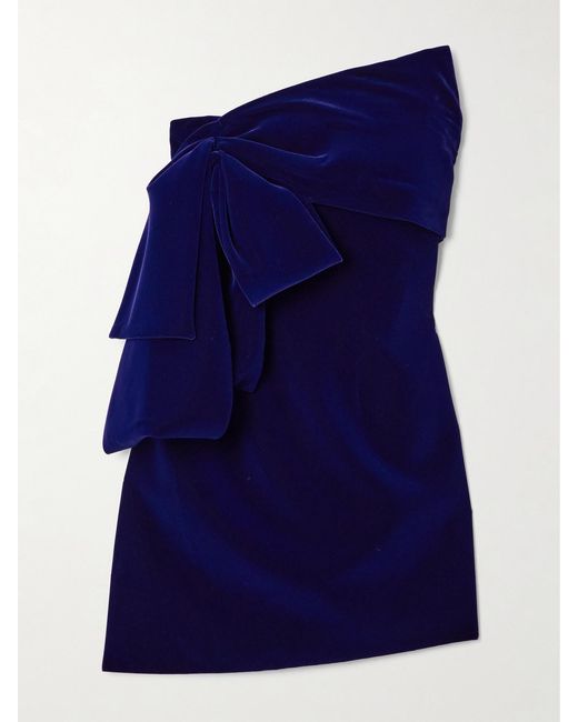 Givenchy Blue Bow-Detailed Asymmetric Velvet Bustier Mini Dress