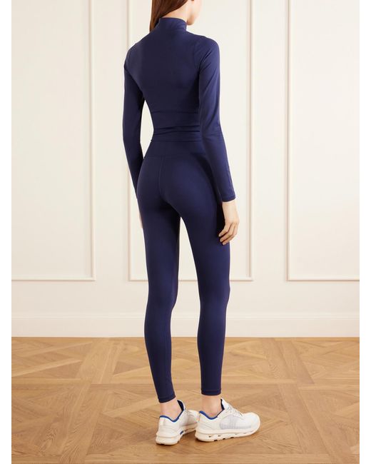 Sporty & Rich Blue Logo-Appliquéd Cropped Stretch-Jersey Half-Zip Jacket