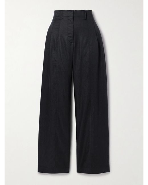 Ulla Johnson Blue Delvine Pleated Lyocell-Blend Twill Wide-Leg Pants